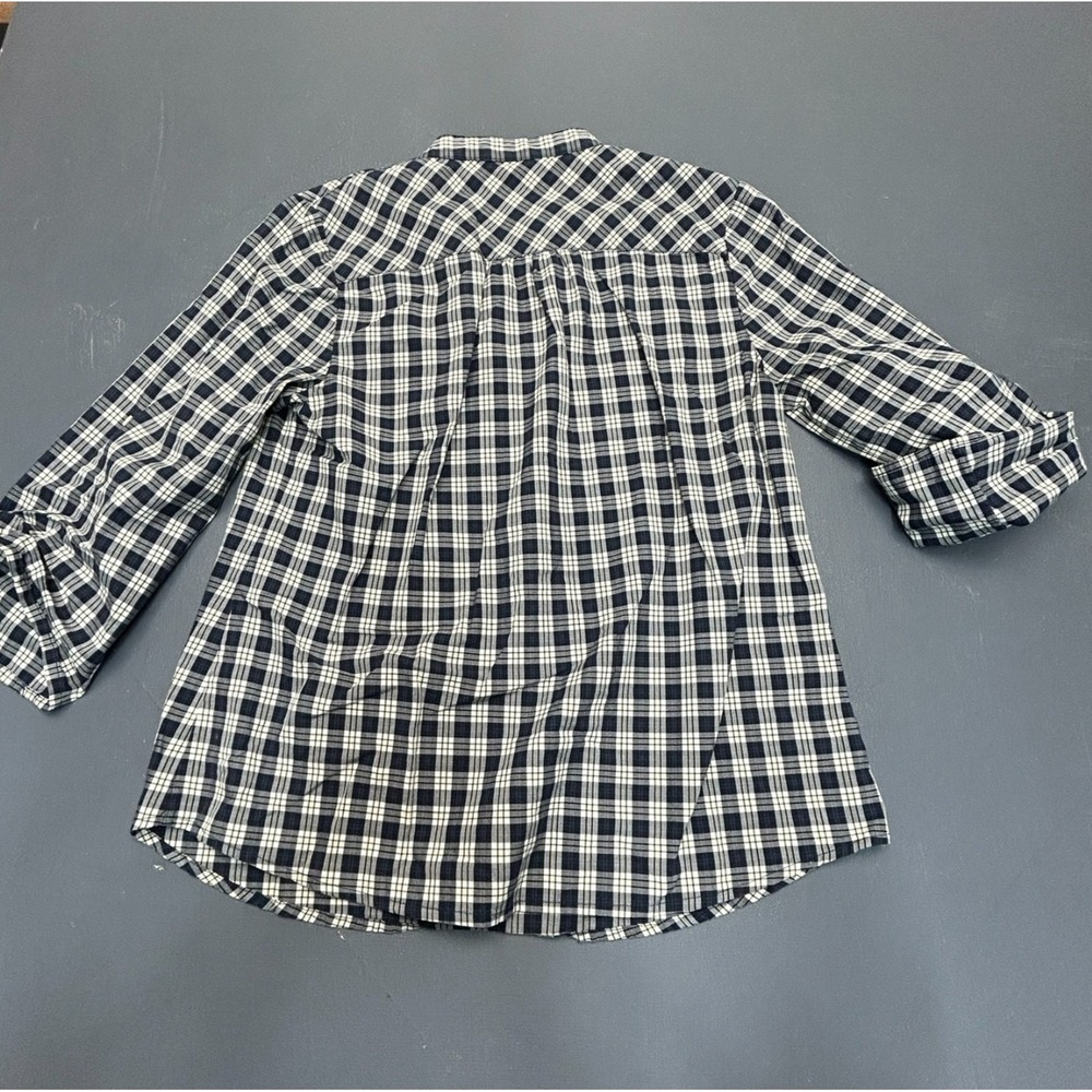 Lucky Brand Plaid Blouse Women's Size Small Black White Gingham 3/4 Sleeve Top - Picture 6 of 11